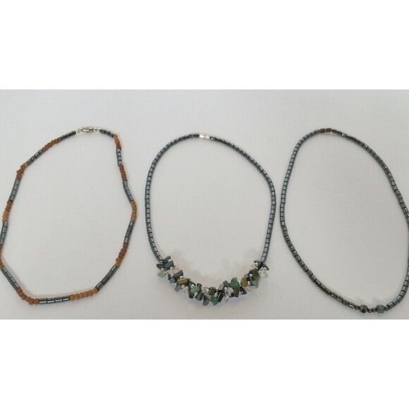 Hematite & Natural Stones/Seeds Lot of 3 Ladies Necklaces 16 in - Picture 2 of 10
